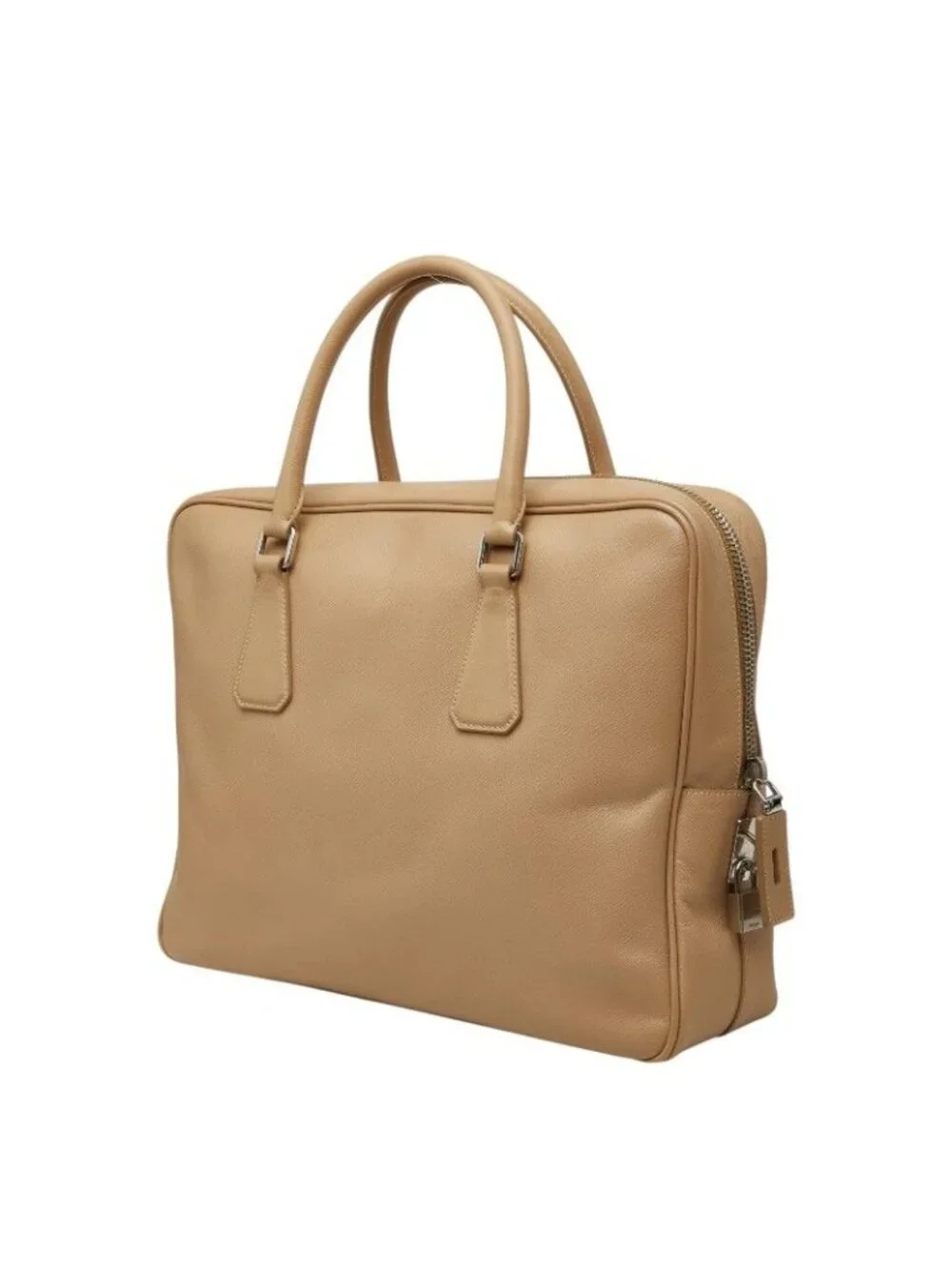 Prada Handbag Briefcase Business Beige Saffiano Leather